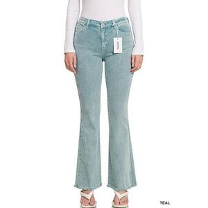 Zenana It's About Time Colored Denim Flares in Teal DMP-1846A